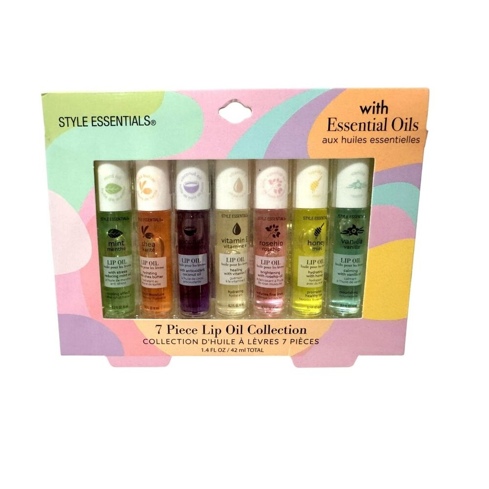 EXPRESSIONS 7pc Lip Oil Collection w Essential Oils Hydrating Roll On Lip Oils